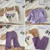 Kleidung Sets Menoea Mädchen Set 2024 Herbst Kinder Polo Kragen Applique Hemd Tank Top Hosen Drei Stück