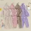 Set di abbigliamento Citgeett Autunno Neonato Vestiti per bambina Abiti Tinta unita Pagliaccetti a maniche lunghe e pantaloni elastici Cappello a cuffia Set autunnale