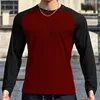 Camiseta masculina cor sólida em torno do pescoço esportes textura tecido manga longa superior adequado para homens cortados grandes e altos