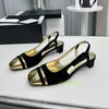Elbise ayakkabıları Slingback sandalet pompaları kadınlar kare ayak parmağı vintage blok topuk tasarımcısı lüks Mary jane altın süet akşam ayakkabı topukları