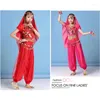 Bühnenkleidung Kinder Bollywood Indien Bauchtanz Kostüme Set Orientalischer Bauchtanz Mädchen Tänzerin Top Bandage Kleider Hüfttuch Münzkleidung