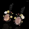 Pendientes colgantes de lujo con flor de ciruelo para mujer, gota transparente, joyería Retro de moda africana