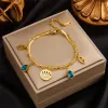 Bracciale rigido con ciondolo in oro giallo 14 carati per donna, nuova tendenza, gioielli da polso antiruggine, regali per feste, bijoux