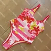 Women Swimsuit One Piece Floral Printed Beachwear Letter Swimwear High Waist Sport Bathing Suit