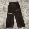 Herr lila jeans streetwear jnco jeans y2k jeans hip hop tecknad grafisk tryck vintage baggy svar