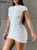 Женское платье Weird Puss Knit с короткими рукавами, женское полосатое с круглым вырезом, сексуальное эластичное обтягивающее однотонное простое базовое обтягивающее облегающее уличное платье 240126
