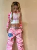 Jeans da donna Modello cartoon mimetico rosa dritto per donna Y2k Baggy Street Design hip hop Ragazza di nicchia Gamba larga