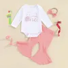 Conjuntos de roupas Bebê Meninas Primeiro Aniversário Outfit Manga Longa Um Floco De Neve Romper Ribbed Flare Pants Headband Born Spring Roupas