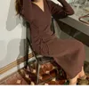 Kobiety sznurka w szyku w nokrotce Koreańska elegancka elegancka wiosenna wiosenna jesień Kobieta Sweter Kniting sukienki proste 240123