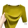 Dames T-shirts Hoge Kwaliteit 2024 Vrouwen Tops Pure Kleur Ronde Kraag Lente Zomer T-shirt Vrouwelijke Kleding Sexy crop Top Kleding Blouse