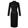 Casual Dresses Fashion Elegant Midi Dress Women's Professional Business Style Long Sleeve Double Breasted Slit Robe Office Lady Work