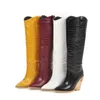 Stivali Alti Al Ginocchio Cowboy Western Per Donna Lungo Inverno Punta A Punta Cowgirl Zeppe Moto Nero Giallo 220901