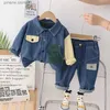 Clothing Sets Spring and Autumn Boys' Colored Denim Long Sleeve Set 0-5 Year Old Boys' Solid Color Cardigan Coat+Pants Casual Two Piece Set