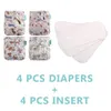 Happyflute Reusable 4Pcs Pocket Diapers4 Pcs Microfiber Insert Washable Infant Nappy Ecological Cloth Diaper Fit 3-15kg Baby 240125