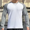 Camiseta masculina cor sólida em torno do pescoço esportes textura tecido manga longa superior adequado para homens cortados grandes e altos