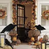3 stuks set Halloween realistische handgemaakte kraai prop zwart gevederde kraai vliegen en staan kraaien raven kraai decoratie 200929235U
