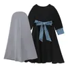 Ethnic Clothing 2 Pieces Dress Children Girls Muslim Islamic Hijab Abaya Kaftan Party Gown Ramadan Robe Kids Outfits