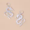 Dangle Earrings Punk Gold Silver Color Mirror Surface Dragon For Women Chinese Style Clear Resin Acrylic Animal Drop Jewelry