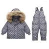 Kleidung Sets 2024 Winter 2 3 4 Jahre Baby Kinder Dickes Fell Mit Kapuze Jacke Overalls Anzug 2 stücke Ente unten Set Für Mädchen Jungen