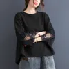 Real Shot Of Spring/Summer Korean Version Of Chic Loose Round Neck Patchwork T-Shirt For Women, Sweet And Elegant, With 7/4 Sleeves T-Shirt For Women