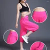 Calças femininas Mulheres Yoga Cropped com Cintura Elástica Larga para Desempenho de Dança Bloomers de Verão Cores Sólidas Macias