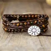 Bracelets Creative Mans Woman Tiger Eye Big Center Stone Wristband Vegan Wrap Bracelet Handmade Girls Spiritual Anxiety Jewelry