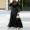 Langarm Strap Taille Schlank Mode Elegantes Kleid Lose Kleid Damen Muslimischen Wind Rundhals 240119