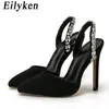 Shinestone moda Eilyken 264 Autumn Metal Hollow Out Women Pumps elegant pontiagudo de salto alto de salto alto