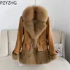 Kvinnor Winter Imitation Fox Fur Simulation Leather Coat i den långa rufsade mode Young Fur Coat 240127
