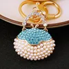 Porte-clés mignon 3D strass-perle sac à main porte-clés cadeau filles femmes décoration porte-clés anneau
