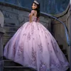Pink Quinceanera Dresses 2024 Shiny Lace Applique Tull Prom Dress Sweet 15 16 Birthday Princess Miss Pageant Gowns Gala