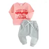 Giyim Setleri Bebek Kız Sevgililer Günü Günlük Kıyafet Mektubu Baskı Crewneck Sweatshirt Kalp Pantolon Toddler Bahar Giysileri