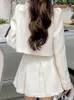 Y2Kプリーツ女性ツイードスカート2ピースセット韓国のシングル胸部コートトップコンジュントファッションAラインの短いファルダス衣装240124