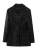 Tvådelt klänning Autumn Womens Club Style Black Shiny paljetter Långa blazrar med kjolar vår 2024 Fashion Loose Jackets kjoldräkter