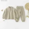 Kleidungssets Herbst und Winter Neues Baby-Fleece-Langarmset 1-8 Jahre altes Kinder-Knopf-Stehkragen-Pullover-Hosen-Zweiteiler-Set