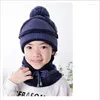 Berets 2024 Korean Style Children Winter 3 in 1 Kids Knusted Hat مع قناع الوجه الدافئ الكثيف ووشاح الرقبة للشباب