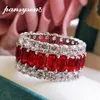 Pansysen 100% 925 Sterling Silver Simulated Moissanite Ruby Emerald Gemstone Ring Women Anniversary Party Fine Jewely Whole287o