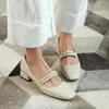 Dress Shoes Osunlina Mary Jane Woman's Pumps Low Thick Heels Slip On Footwear Pink Genuine Leather Handmade Casual For Work Job A262