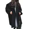 Elegante casaco de lã de inverno para mulheres vintage blusões jaqueta de comprimento médio solto gola virada para baixo plus size 4xl cardigan