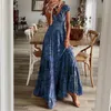 Femmes Vintage robes longues été imprimé fleuri bohème plage robe d'été femme décontracté col en V grande balançoire Maxi robes robes 240127