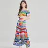 Summer Vacation Beach Dress Sets Women Designer Elegant Print Fit Top and Slim Ruched Long Skirt Casual Two Piece Set 2024 Fashion Party Ballgown Woman Clothes