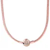 Colliers Original 925 Silver Silver Rose Heart Free Halo Halo Classe Collier de chaîne de serpent pour le charme de perle populaire bijoux de bricolage