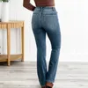 Kvinnors jeans höga midja bantning raka blossade byxor plus storlek tjej gata ins retro rippade något dra sommar bootcut