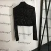 Full Sequin Dress Suit Set Classic dragkedja Neck -skjorta kjolar Svart långärmad toppar klänning kvinnlig casual två stycken klädspårar