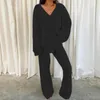 Ensemble pyjama 2 pièces pour femme, haut fendu à col en v et pantalon de Jogging à jambes larges, haut à fermeture éclair, collection automne et hiver 240129