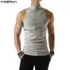 Men's Tank Tops 2024 Men Solid Color Turtleneck Sleeveless Knitted Casual Vests Summer Streetwear Fashion Clothing INCERUN S-5XL