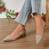 Robe chaussures sexy brillant paillettes pompes femmes bout pointu talons bas fête de mariage femme slip-on bling paillettes mariée