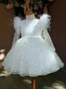 sequined White girl pageant dress First Communion Dresses For Girls 2024 Brand Tulle Lace Infant Toddler Pageant long sleeve Flower Girl Dress Weddings and Birthday