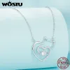 Collier WOSTU joli chat coeur chaîne collier pour femmes 925 en argent Sterling brillant Zircon Kitty liens fille bijoux fête d'anniversaire cadeau