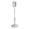 Microphones 2X Desktop Microphone Prop Model With Adjustable Height Classic Retro Style Stand Fake Mic Silver